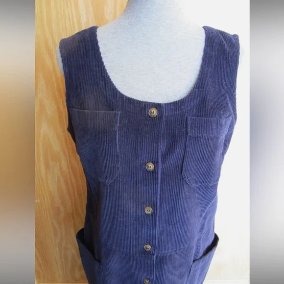 The Vermont Country Store corduroy tunic shift coverall dress, thick blue cotton - Picture 10 of 10